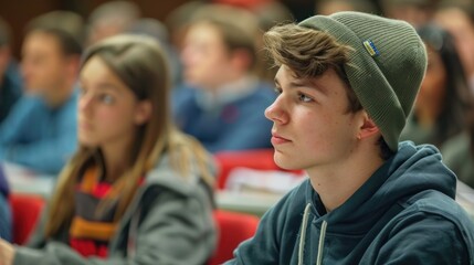 Obraz premium A college student taking notes during a lecture