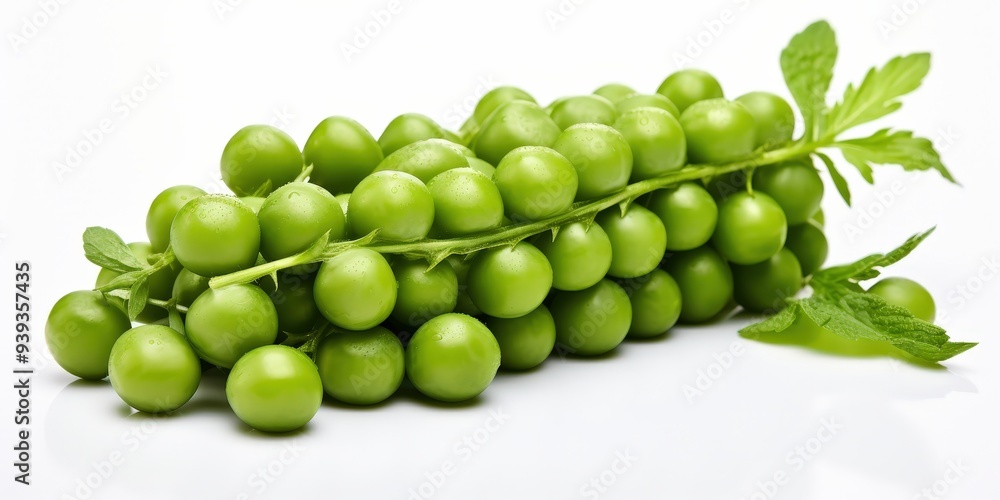 Wall mural Fresh Green Peas on a White Background