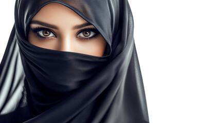 Naklejka premium Beautiful Ethnic Woman with Headscarf: Cultural Diversity Portrait on Transparent Background. Elegant Silhouette for Inclusive Marketing, Fashion Campaigns, and Multicultural Advertising with Minimali