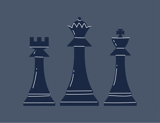 Chess figure on chessboard simple flat line style concept. Vector graphic design illustration element 