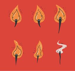 Different type of flames simple flat line art style set. Vector graphic design illustration element