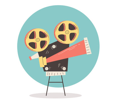 cinema retro style line art flat concept. Vector graphic design illustration element