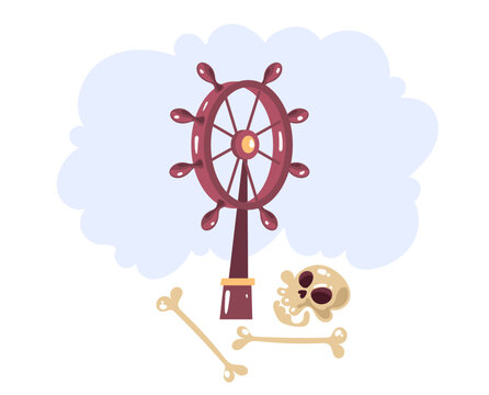 Pirate ship cartoon simple style concept. Vector graphic design illustration element