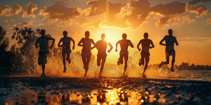 Marathon runner raises hands in joy at the finish line