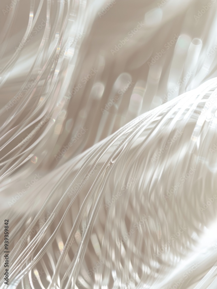 Canvas Prints A close-up abstract representation of flowing white strands, capturing light reflections across them.