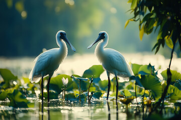 Naklejka premium Portrait of Endangered Black-faced Spoonbill waterbirds