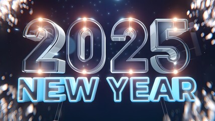 Dynamic 3D render of the year 2025 in bold lettering, reflecting a futuristic and innovative design with vibrant colors and modern digital effects.