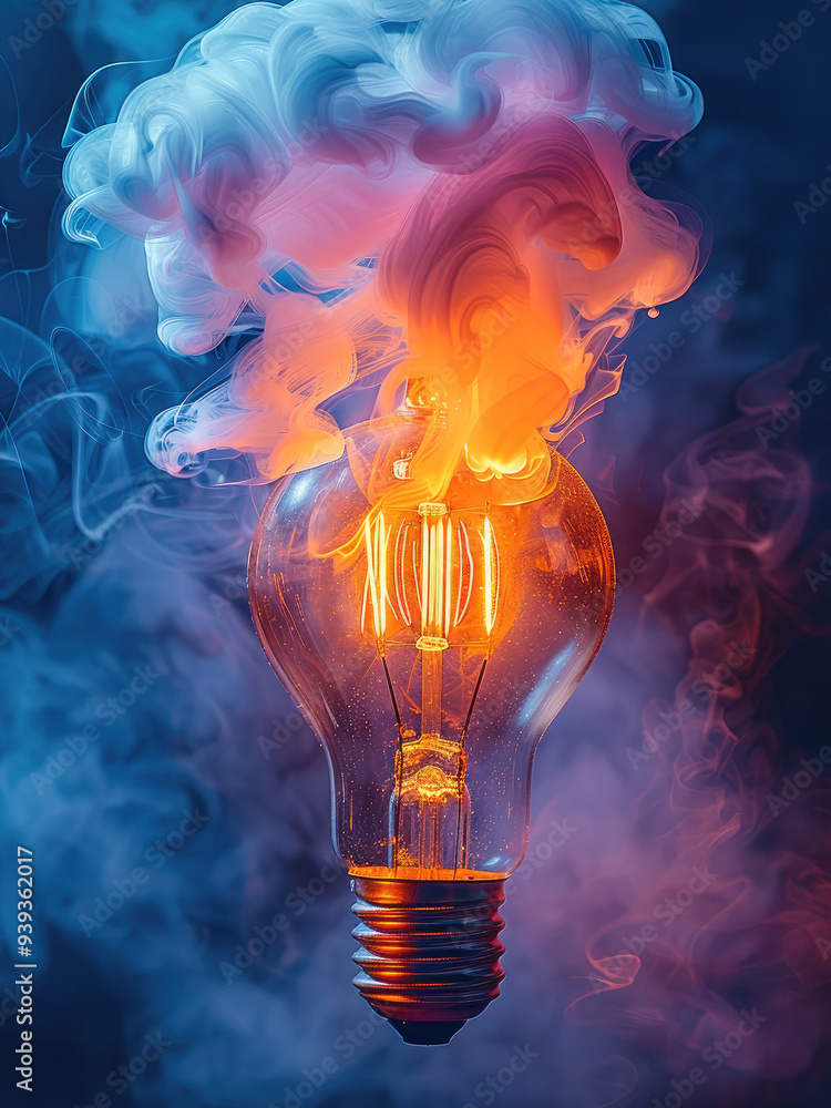 Aufkleber a vibrant light bulb emitting colorful smoke symbolizing creativity and innovation in design and tec