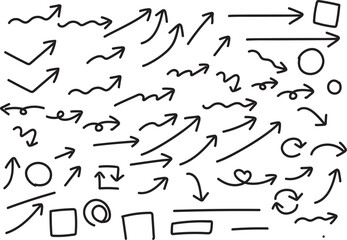 black hand drawn arrow set.Collection of hand drawn isolated arrows.Black doodle arrows.