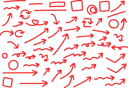 red hand drawn arrow set.Collection of hand drawn isolated arrows.red doodle arrows.