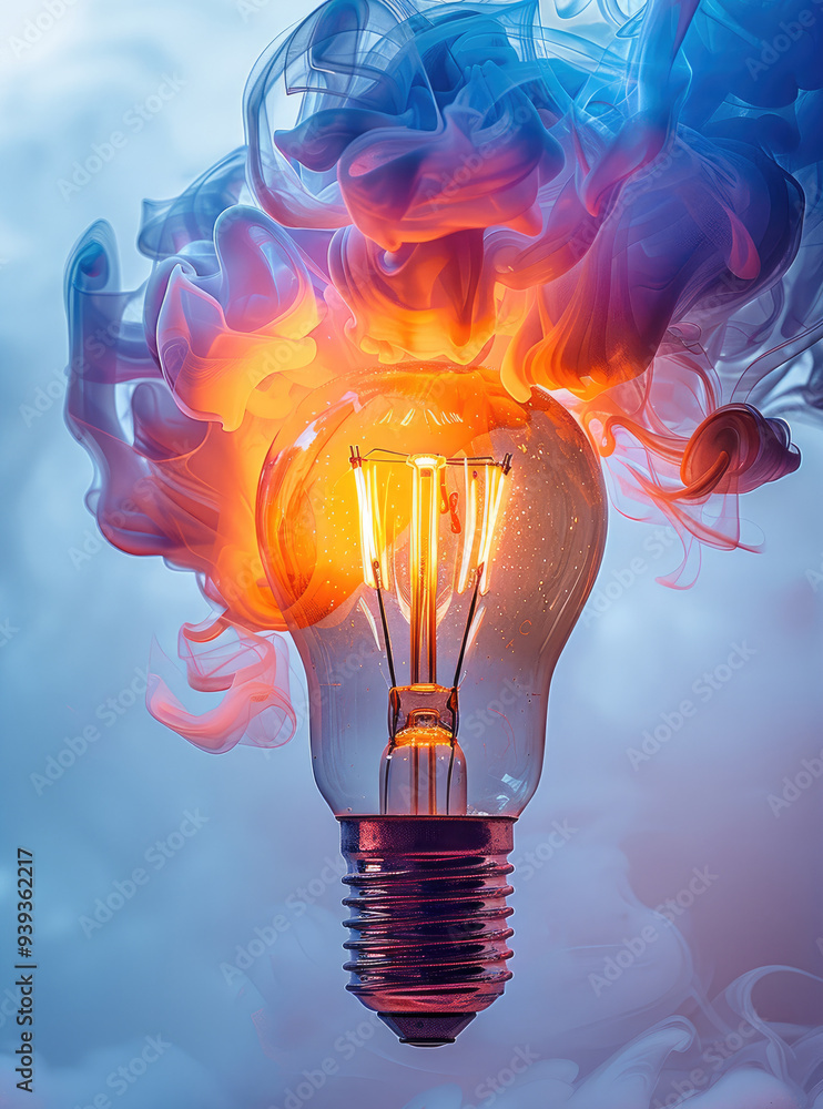 Aufkleber a vibrant light bulb emitting colorful smoke symbolizing creativity and innovation in design and tec