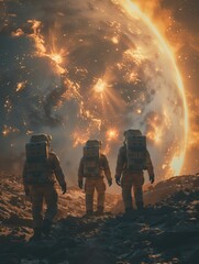 Naklejka premium Lunar Exploration: Cosmic Adventures Beyond Earth. Ai-Generative