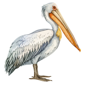 recommend clip art: Watercolor vector of a cartoon pelican animation, isolated on a white background, pelican animation