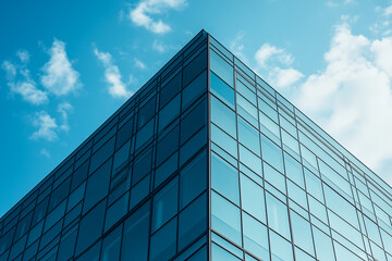 Bottom perspective view of tall building under the cloud.	
