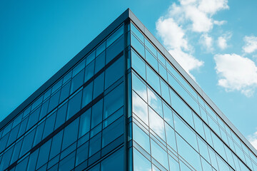 Bottom perspective view of tall building under the cloud.	