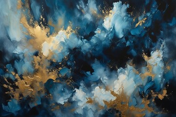 Abstract Blue and Gold Clouds Painting