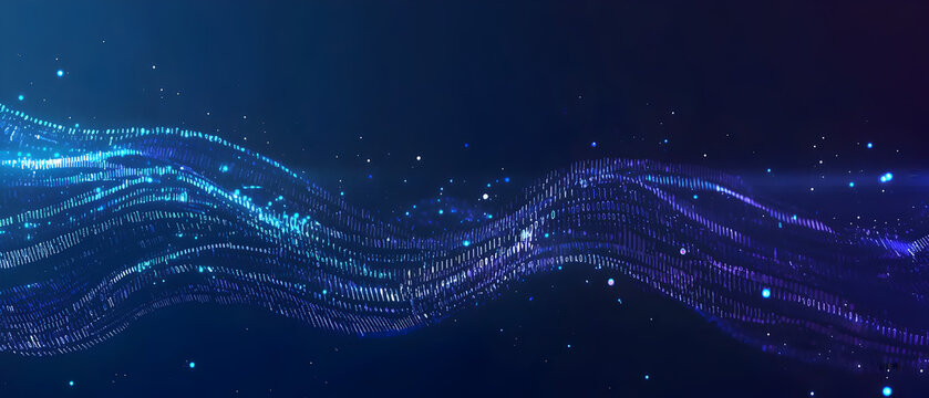 A flat vector illustration of a coding concept, deep blue theme, technology background, code snippets flowing across, binary codes integrated into the design, subtle glow effects, dark blue tones