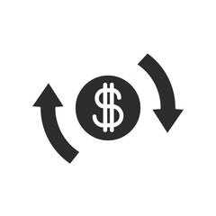 money and arrows icon, currency exchange, financial transactions, simple flat vector illustration