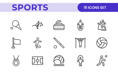 Sports and outdoor activities line icon set. Outline icon collection related to outdoor sports.