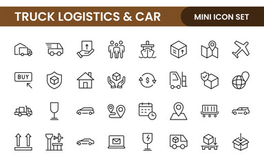 Truck Logistics and Car related modern icon set. Transportation editable line icon illustration collection