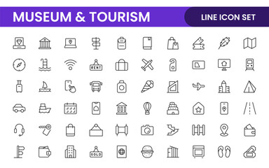 Museum and Tourism outline modern icon set. editable line icon illustration.