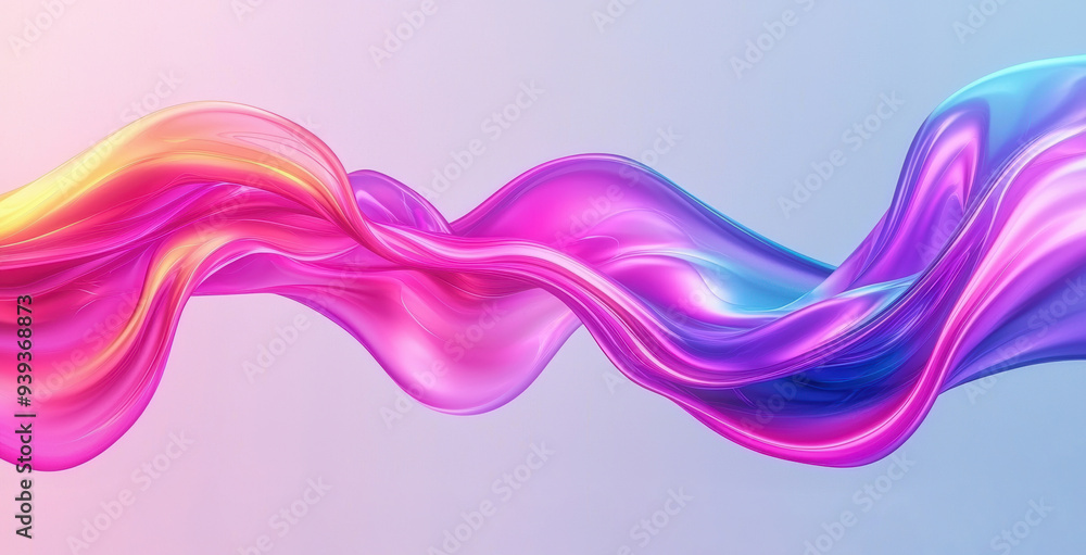 Poster fluid abstract wave flowing in shades of pink, blue, and purple. the dynamic gradient design creates