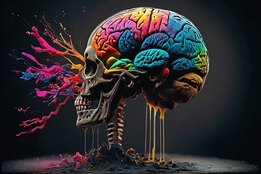 Exploding Brain with Colorful Paint Splatters