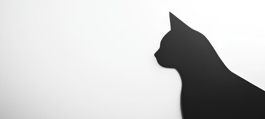 A black cat silhouette cut out from paper, positioned on a white background for a simple Halloween decoration