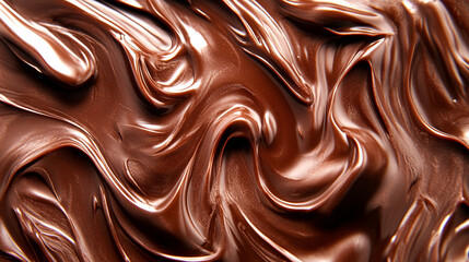 A close-up of swirling melted chocolate with rich textures and creamy layers background