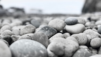 Shore stones on the Mediterranean beach.