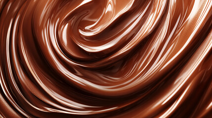 A close-up of swirling melted chocolate with rich textures and creamy layers background