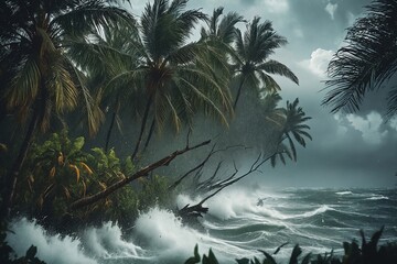 Fototapeta premium Stormy Coastline with Palm Trees