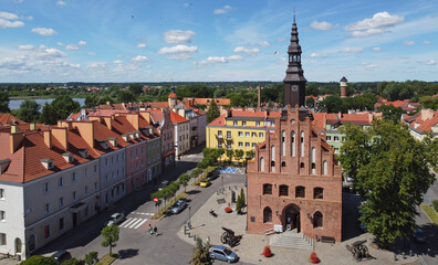 Obraz premium Town hall in morąg from a drone, Poland