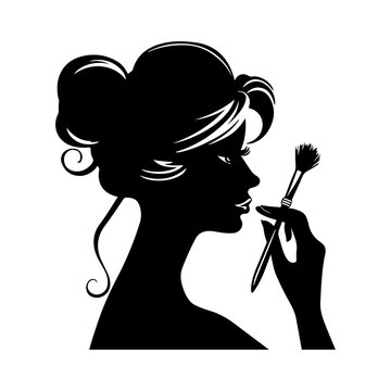 black silhouette woman applying makeup clip art preview