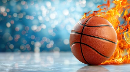 Dynamic image of a basketball engulfed in flames, symbolizing high energy, passion, and excitement. Perfect for sports promotions.