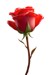 Single Red Rose with Long Stem on Transparent Background