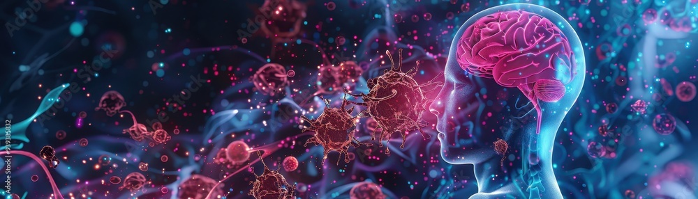Poster a neuronal digital brain representation highlighting neural connections and activity, showcasing the