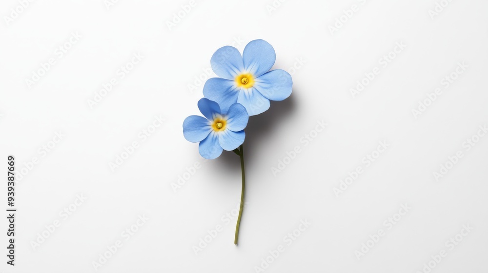 Poster a 3d single icon of a delicate forget-me-not flower with blue petals and a yellow center symbolizing