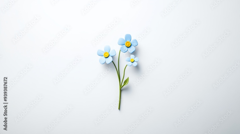 Poster a 3d single icon of a delicate forget-me-not flower with blue petals and a yellow center symbolizing