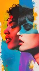 Obraz premium Abstract colored collage of two girls ai generated image