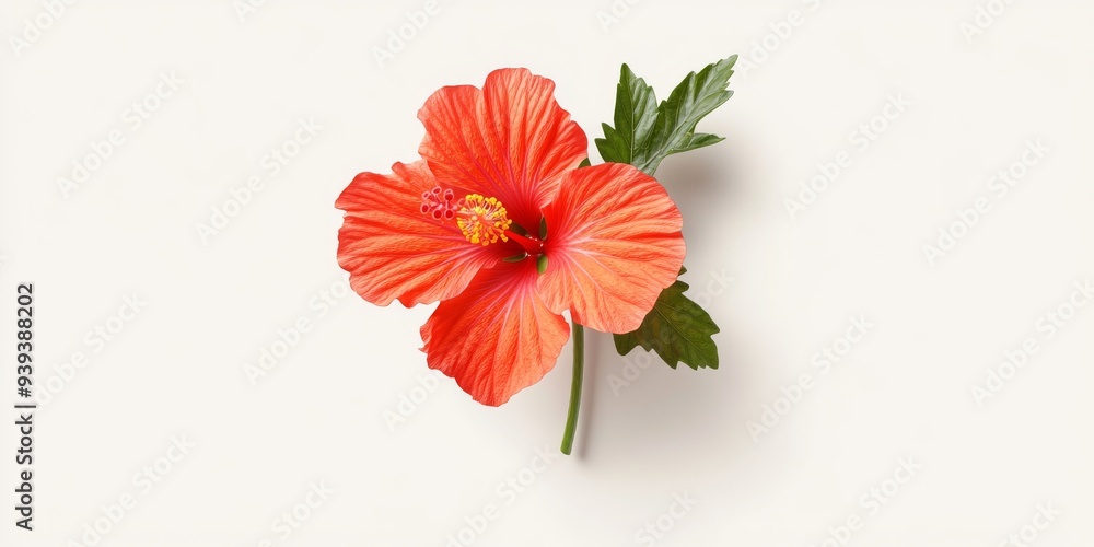 Poster a 3d single icon of a vibrant red hibiscus flower with a detailed center designed with clean lines a