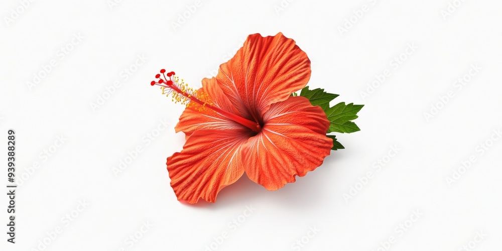 Poster a 3d single icon of a vibrant red hibiscus flower with a detailed center designed with clean lines a