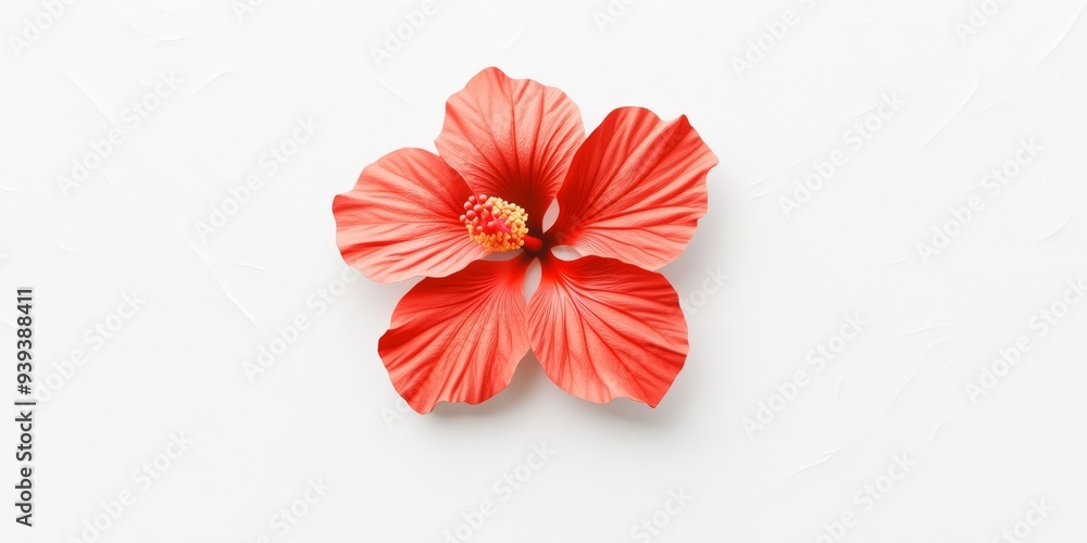 Poster a 3d single icon of a vibrant red hibiscus flower with a detailed center designed with clean lines a