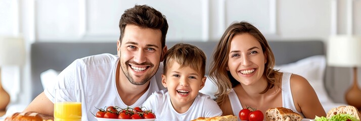 Happy family enjoying a healthy breakfast together at home, smiling and bonding over fresh, nutritious food in a bright, cozy kitchen.