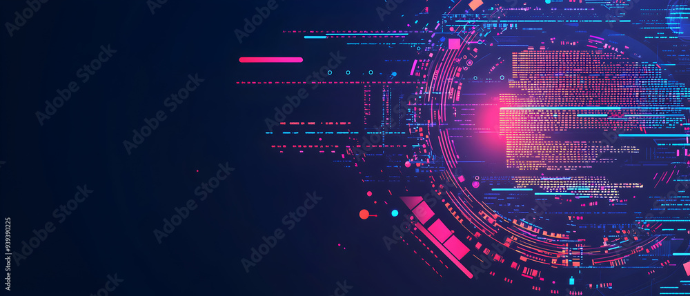 Poster a flat vector illustration of a coding concept, deep blue technology background, futuristic data vis