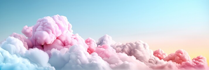 Fototapeta premium A dreamy sky filled with colorful pastel clouds at sunrise, creating a serene and magical atmosphere perfect for backgrounds and relaxation.