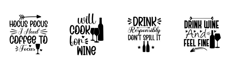 Colourful Wine Calligraphic Lettering, Inscriptions Bundle Vector Illustration for Greeting Card, Newsletter, Postcard