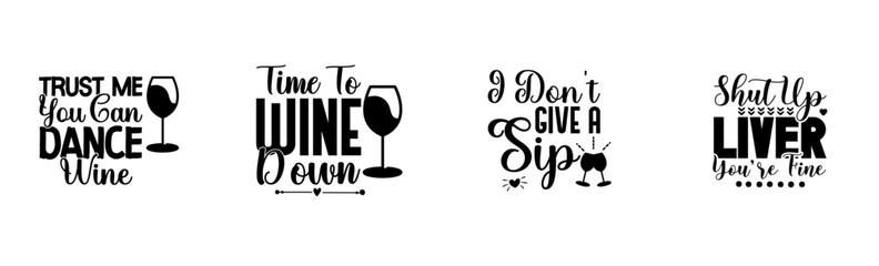 Colourful Wine Quotes, Invitation Bundle Vector Illustration for Newsletter, Brochure, Printable