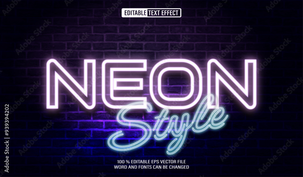 Poster editable 3d text style effect - neon style text effect template