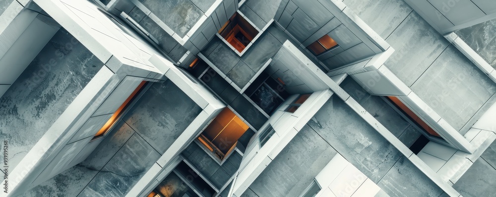 Aufkleber abstract geometric architecture with a modern design, featuring concrete textures and glowing warm l